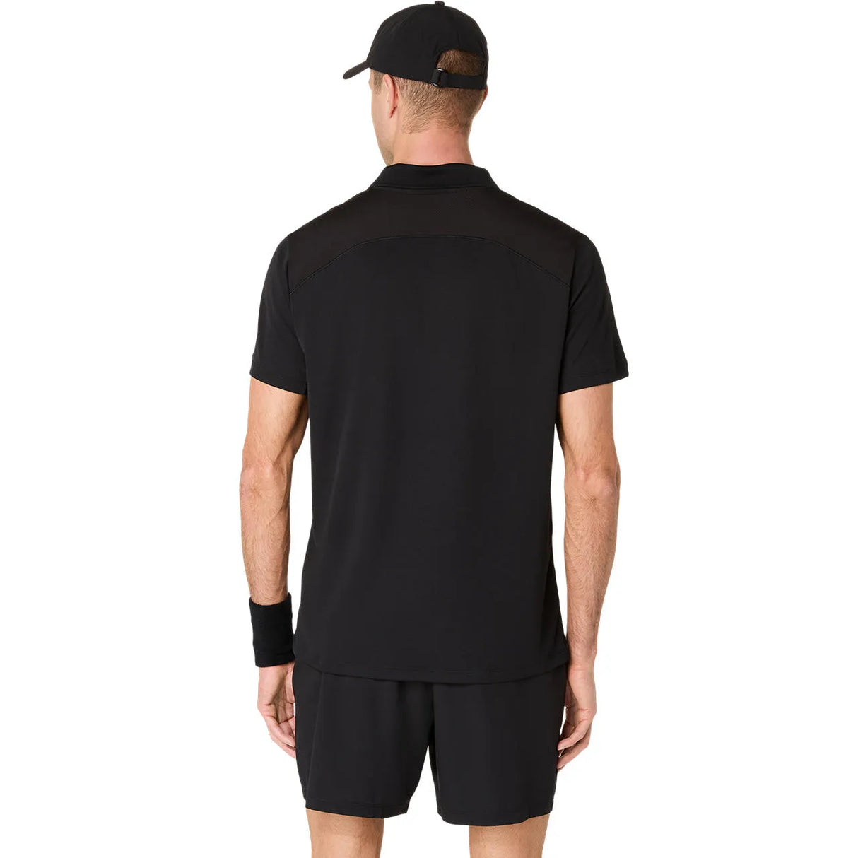 camiseta asics court polo hombre negro performance black para tenis con paneles de malla