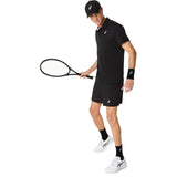 camiseta tenis asics court polo hombre negro con paneles de malla bajo brazos y espalda