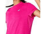 camiseta asics court ss top mujer pink rave con tejido piqué ligero y ventilacion para tenis