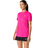 camiseta tenis mujer asics court ss top color pink rave con paneles de malla transpirable