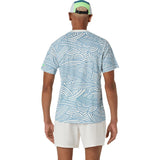 camiseta asics padel court ss top hombre cream saba blue con tejido transpirable para juego de padel