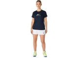 camiseta deportiva padel mujer asics navy con estampado tennis