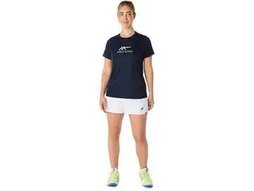 camiseta deportiva padel mujer asics navy con estampado tennis
