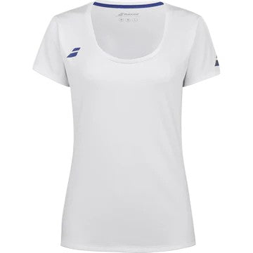 playera babolat blanca mujer deportiva cuello redondo manga corta