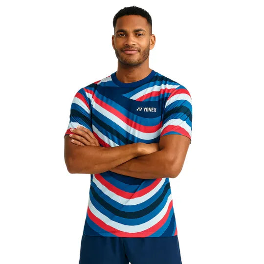 playera yonex uni t-shirt azul rojo para padel manga corta hombre