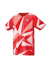 playera yonex geométrica roja y rosa para pádel hombre con logo blanco