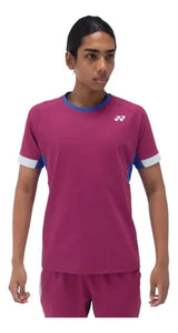 playera yonex color uva con cuello redondo y logo blanco