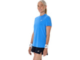 playera deportiva asics azul mujer ligera con ventilación en la espalda