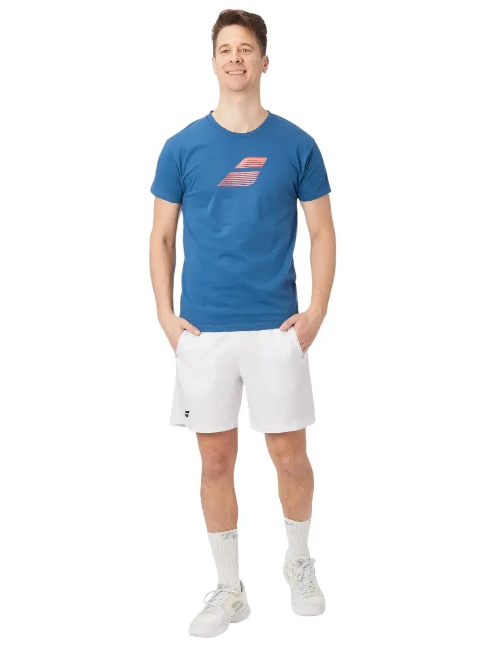 babolat logo tee azul con manga corta para jugador de padel hombre