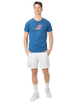 babolat logo tee azul con manga corta para jugador de padel hombre