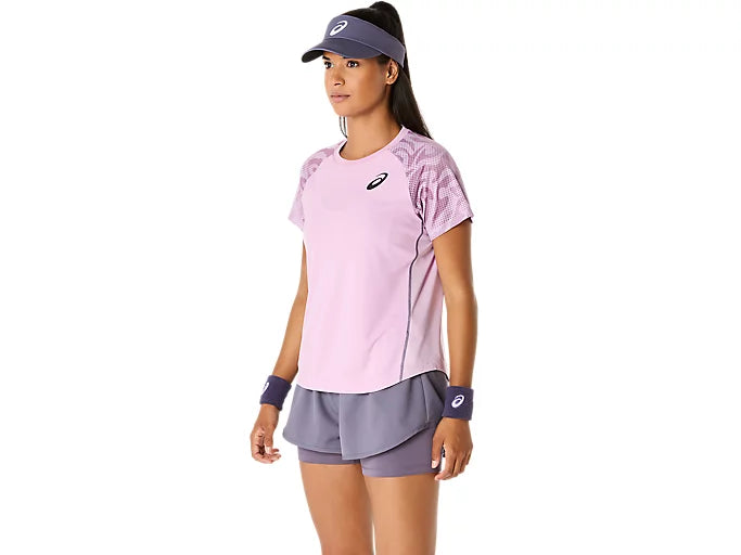 playera deportiva mujer asics rosa manga corta con tejido transpirable