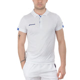 polo babolat play blanca para hombre con botones azules y corte ajustado