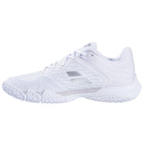 zapatillas babolat padel mujer color blanco y plata con tecnología 360 flex