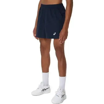 short deportivo asics court navy con bolsillos laterales para pelotas