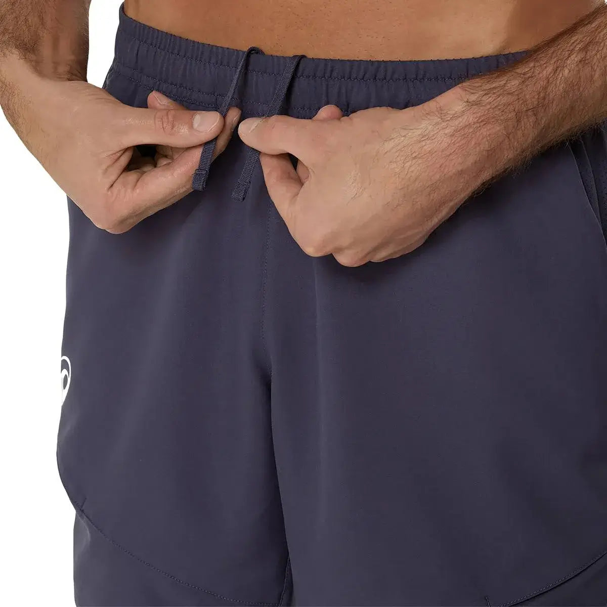 shorts asics azul índigo morado 7 pulgadas con panel de malla transpirable