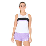 tank top babolat play mujer blanca con franjas negra y lila para padel