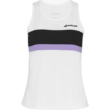 camiseta sin mangas babolat mujer blanca con diseño deportivo y femenino