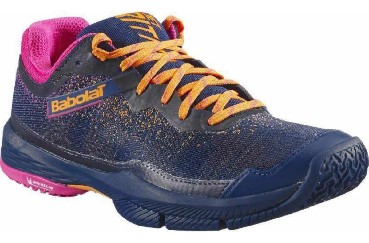 calzado deportivo babolat jet ritma azul con rosa para pádel en cancha sintética
