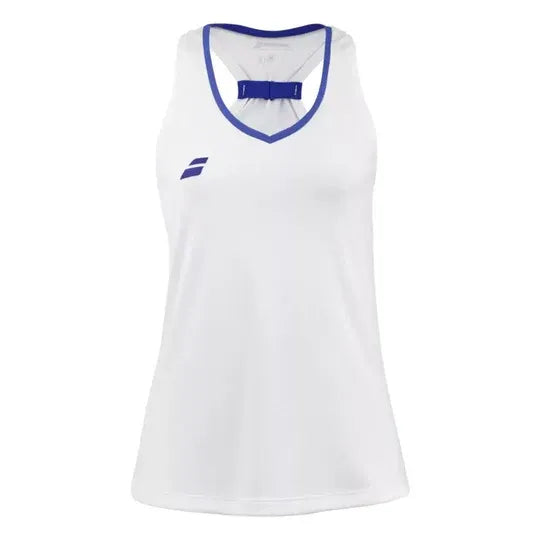 top deportivo babolat blanco sin mangas para jugar padel mujer