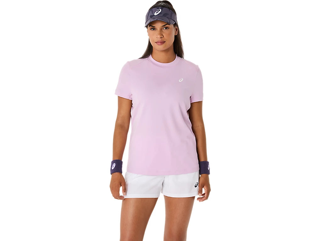 top deportivo mujer asics color violeta con manga corta y ventilación
