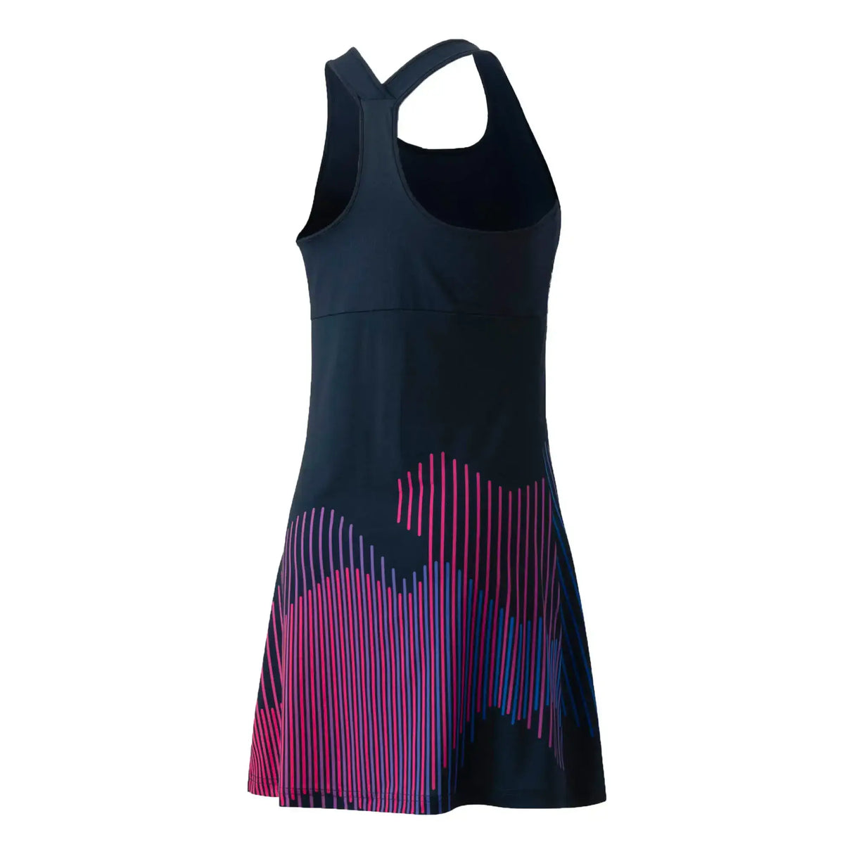 vestido mujer yonex azul marino con líneas verticales multicolor
