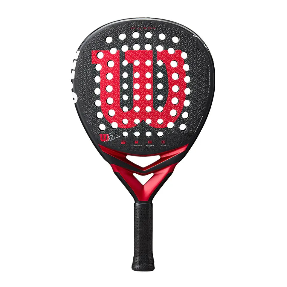 pala de pádel wilson bela v3 2025 diseño negro con detalles rojos