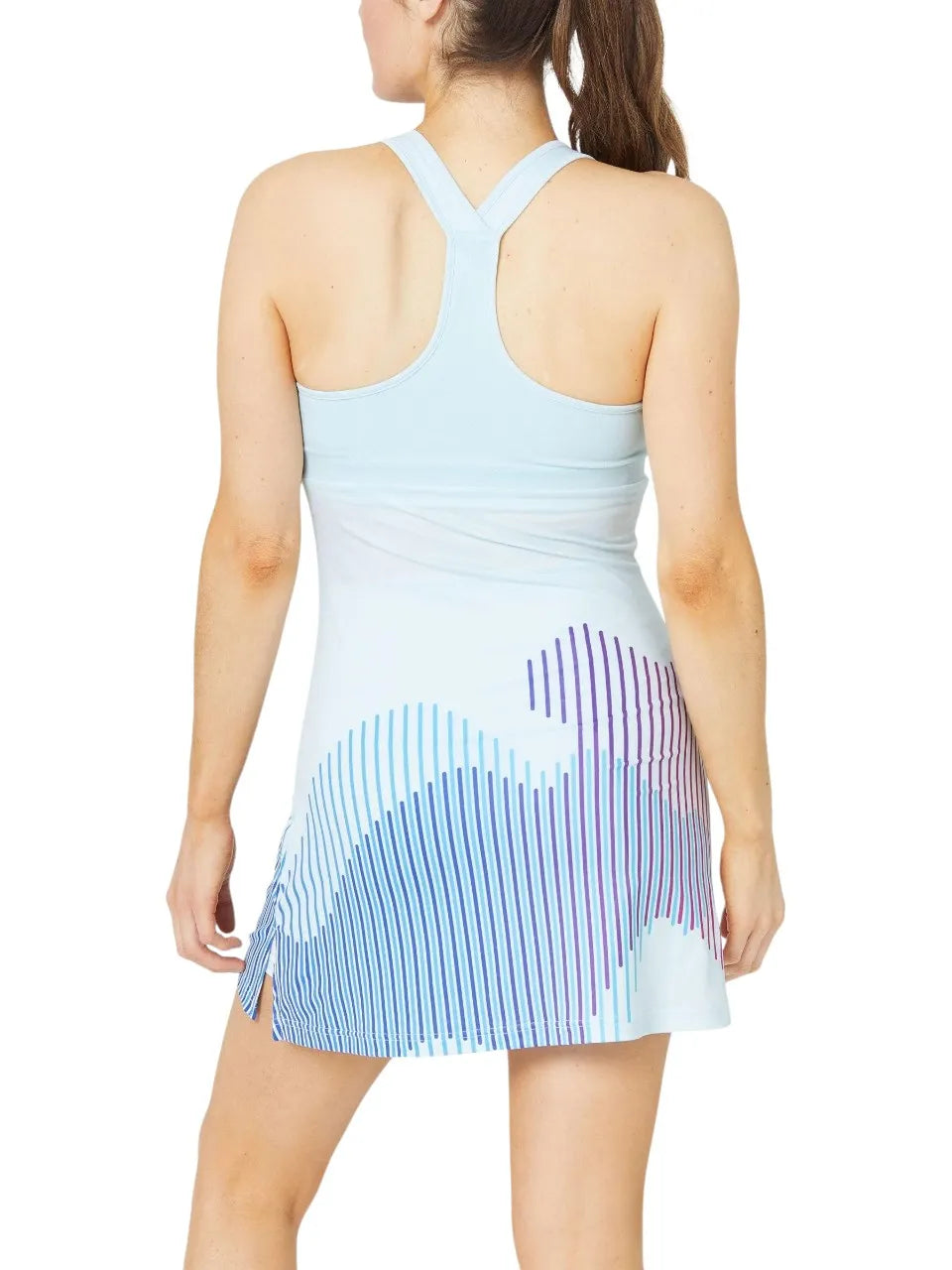 vestido celeste yonex con líneas en tonos morado y azul para padel