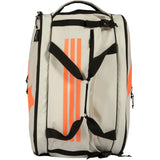 mochila padel adidas multigame white 2026 58L en blanco naranja con estructura semirrígida